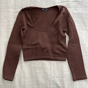 ZARA brown cropped long sleeve tee, XS/S